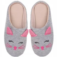 Kapcie damskie - Kapcie Bambosze Damskie Milusie Ciepłe Szare Kotki Wsuwane MORAJ 36-37 - miniaturka - grafika 1