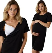 Piżamy ciążowe - Formommy Koszula Nocna Ciążowa Do Karmienia Na Zamki Czarna M - miniaturka - grafika 1