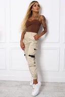 Spodnie damskie - SPODNIE JEANSOWE MOM FIT BOJÓWKI - BEŻOWE - Olika - miniaturka - grafika 1