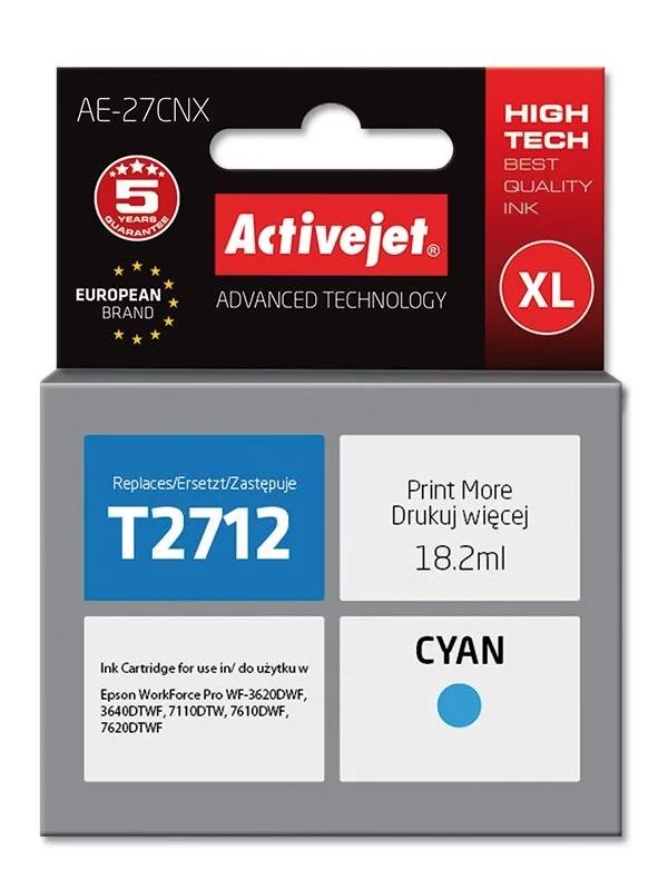 ActiveJet Tusz AE-27CNX (do drukarki Epson, zamiennik 27XL T2712 supreme 18,2ml cyan Chip) EXPACJAEP0267