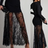 Spódnice - TEMU Bardziej Elegancka Spódnica Podkreślająca Biodra z Zakończonym Brzegiem, Czarna Koronka z Frędzlami - miniaturka - grafika 1