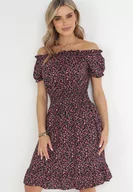 Sukienki - Czarno-Czerwona Sukienka Hiszpanka z Bawełny z Gumką w Pasie Viliana - miniaturka - grafika 1