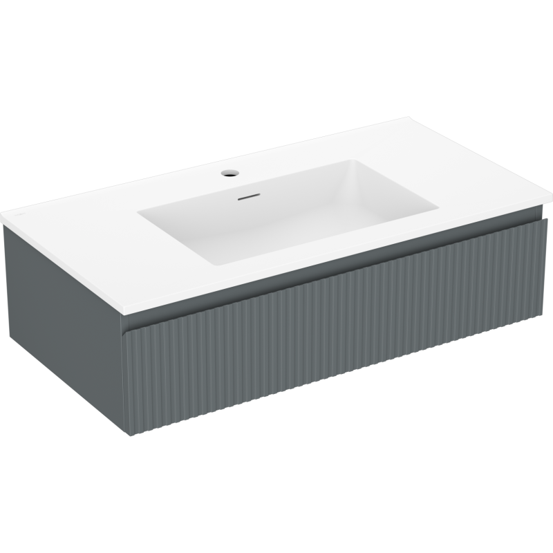 Mexen Rivel szafka łazienkowa 90 cm z umywalką Otis, 1 szuflada, ryflowana , grafit mat/biała mat - 91A20-09023-1-BF66-W18M01
