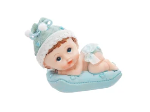Party Deco Figurka - Chłopiec z błękitną poduszką - 9,5 cm DF5C - Baby shower i roczek - miniaturka - grafika 1