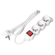 Listwy zasilające - Przedłużacz 3-krotny 2P+Z, z wyłącznikiem, 5m H05VV-F 3x1,5mm2, Imax=16A, płaska wtyczka, biały - miniaturka - grafika 1