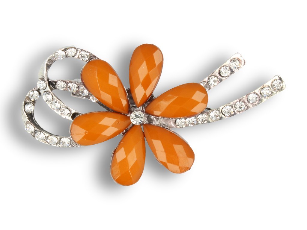 BROSZKA damska brązowy kwiat z cyrkoniami