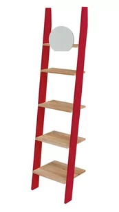 ASHME Drabinka Mała z Lusterkiem - Jesionowe Półki / Czerwona - Półki do salonu - miniaturka - grafika 1