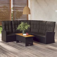 Narożniki - Rozkładana sofa narożna z poduszkami, czarna, polirattan Lumarko! - miniaturka - grafika 1