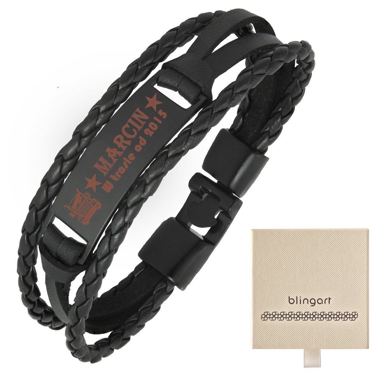 Bransoletka z grawerem skórzana męska plecionka