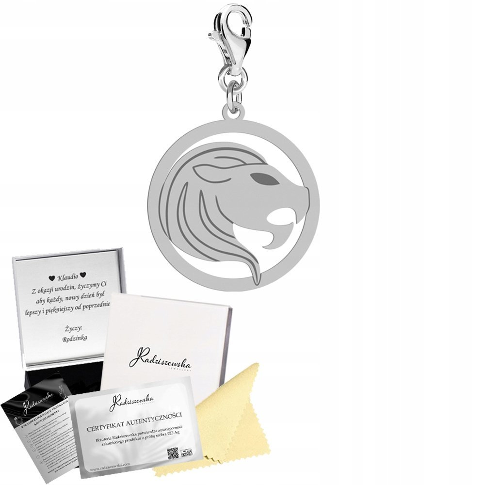 Charms Srebrny Znak Zodiaku Lew 925 Prezent Kobieta DEDYKACJA GRATIS