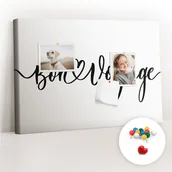 Tablice i flipcharty - Szkolna Tablica korkowa 60x40 cm, Kolorowe Pinezki, wzór Napis Bon voyage - miniaturka - grafika 1