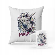 Gadżety dla niej i dla niego - ZESTAW PODUSZKA + KUBEK Prezent jednorożec + IMIĘ - miniaturka - grafika 1