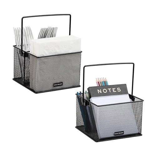 Mind Reader Organizer do kosza do przechowywania, uchwyt na przybory, widelce, łyżki, noże, serwetki, idealny na artykuły biurowe, ołówki, długopisy, zszywki - 2 szt., czarny