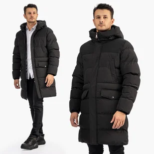 Kurtka Męska Zimowa Pikowana Długa Klasyczna Z Kapturem Czarna 5236-1 Czarny XXL - Kurtki męskie - miniaturka - grafika 1