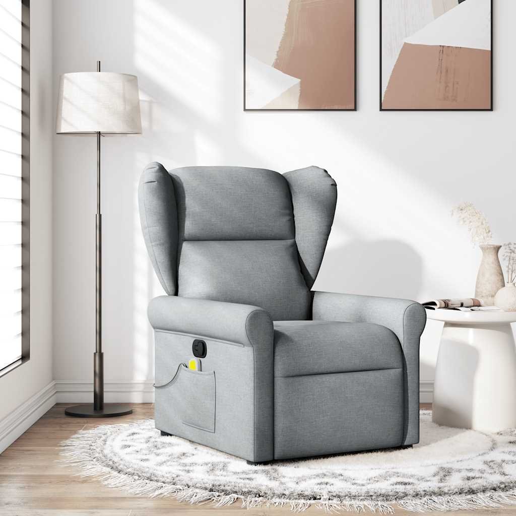 vidaXL Rozkładany fotel masujący, jasnoszary, obity tkaniną