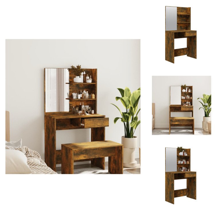 vidaXL Toaletka z lustrem dąb wędzony 74,5x40x141 cm - Toaletki