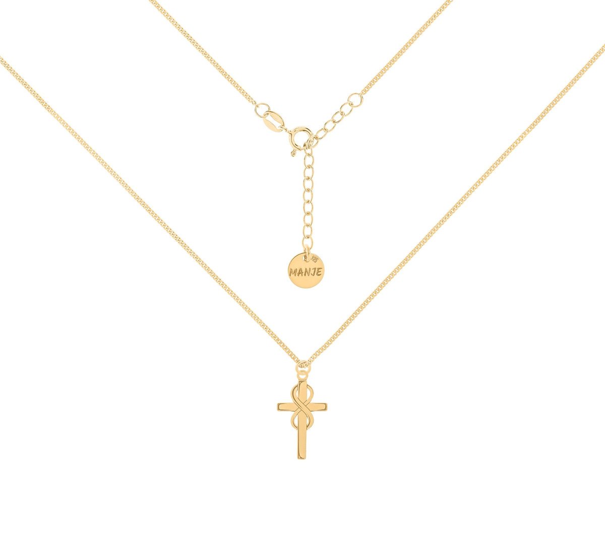 Pozłacany choker pancerka z krzyżem i nieskończonością