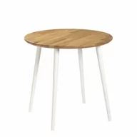 Ławy i stoliki kawowe - Stolik okrągły z drewna dębowego Modern Oak, Wykończenie nogi - Buk - farba biała, Średnica blatu [cm] - 70, Wysokość [cm] - 67 - miniaturka - grafika 1