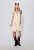 Sukienki - Stradivarius Krótka sukienka typu halka z koronką Ecru M - miniaturka - grafika 1