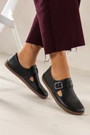 Półbuty damskie - Czarne buty barefoot skórzane damskie szerokie na elastycznej płaskiej podeszwie wycięta cholewka klamra PRODUKT POLSKI Casu M8738 - miniaturka - grafika 1