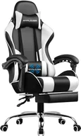 Fotele gamingowe - GTPLAYER fotel gamingowy, ergonomiczny fotel biurowy z funkcją masażu i podnóżkiem, łącznik z uchwytem, stalowa podstawa, biały - miniaturka - grafika 1
