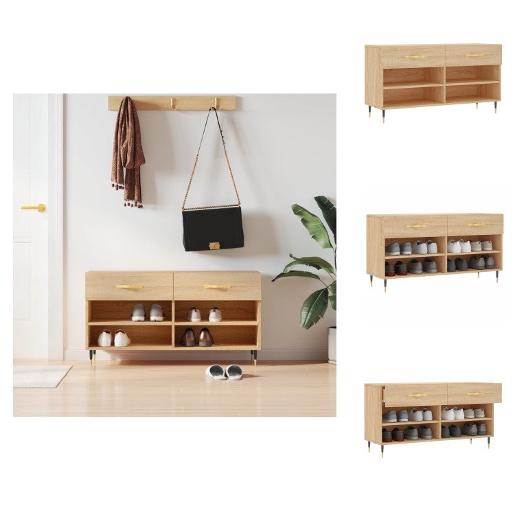 vidaXL Ławka na buty dąb sonoma 102x35x55 cm materiał drewnopochodny - Stojaki i szafki na buty