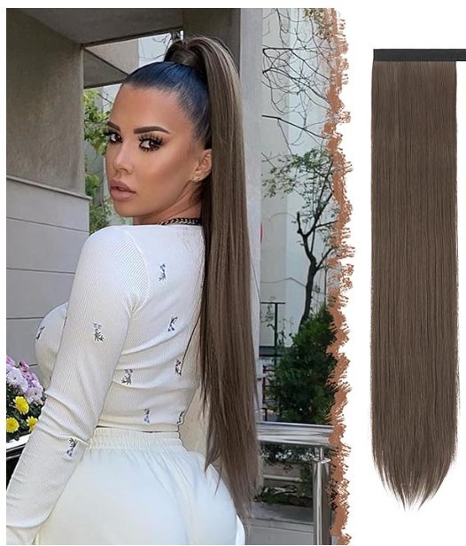 FESHFEN Przedłużenie włosów z końskim ogonem naturalny brązowe 60 cm