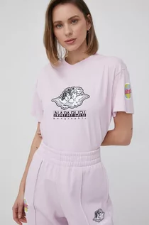 Koszulki i topy damskie - Napapijri t-shirt bawełniany X Fiorucci kolor różowy - grafika 1