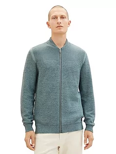 Kurtki męskie - TOM TAILOR Męska kurtka z dzianiny z bawełny z zamkiem błyskawicznym, 32798-teal Tonal Multi Structure, XXL - grafika 1