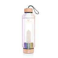 Butelki termiczne - Szklana butelka na wodę z kwarcem różowym HEXAGON 650ml - hologram - miniaturka - grafika 1