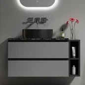 Umywalki - Szafka łazienkowa wisząca o szerokości 80 cm z ceramiczną umywalką, pojemnymi szufladami, marmurowym blatem i nowoczesnym wzornictwem - miniaturka - grafika 1