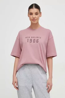 Koszulki sportowe damskie - New Balance t-shirt bawełniany damski kolor różowy - grafika 1