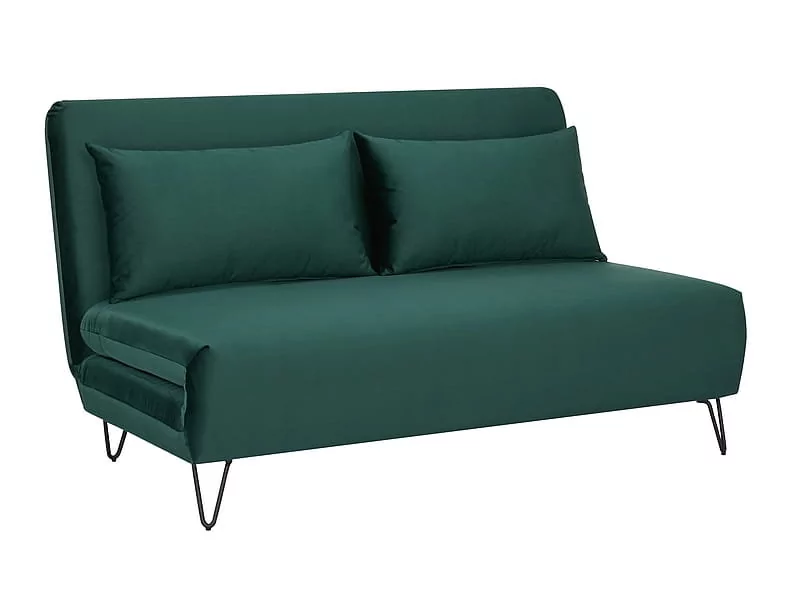 Signal Dwuosobowa sofa rozkładana zielona welur ZENIA na czarnych metalowych nogach