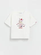 Koszulki dla dziewczynek - Reserved - T-shirt z aplikacją Kuromi - złamana biel - miniaturka - grafika 1