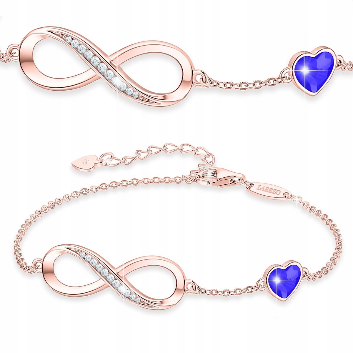 Bransoletka Pozłacana Niebieskie Serce z Nieskończonością SREBRO 925