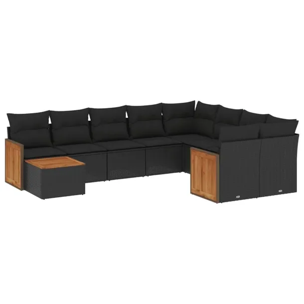 Zestaw mebli ogrodowych modułowych czarny z poduszkami, rattan PE, 62x62x6