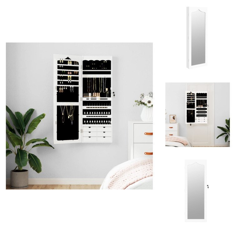 vidaXL Szafka na biżuterię z lustrem do montażu na ścianie biała 37,5x10x106 cm - Lustro