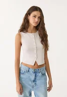 Koszulki i topy damskie - Stradivarius Podstawowa koszulka na guziki Szary XS - miniaturka - grafika 1