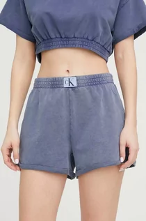 Spodenki damskie - Calvin Klein szorty bawełniane kolor granatowy gładkie high waist - grafika 1