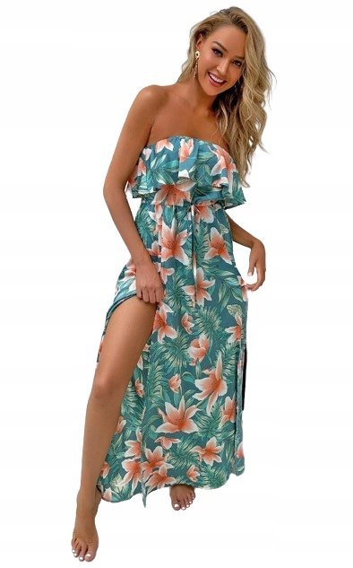 Prosta Sukienka w Kwiaty na Co Dzień Maxi M Łsg