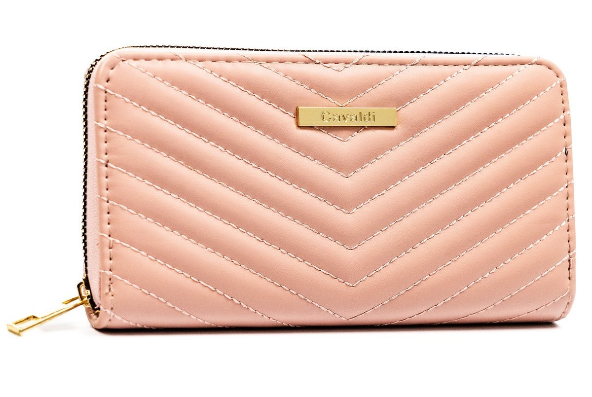 Modny portfel damski 4U CAVALDI duży na suwak pikowany elegancki skóra ekologiczna na karty różowy