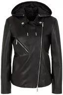 Kurtki damskie - Armani Exchange Damska kurtka z kapturem Biker Leather Jacket, czarny, M - miniaturka - grafika 1