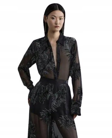 KAREN MILLEN CZARNA KOSZULA ZE WZOREM ROŚLINNYM 36 B1C