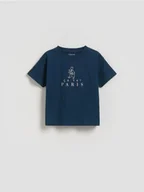 Bluzki dla niemowląt - Reserved - Bawełniany t-shirt z nadrukiem - granatowy - miniaturka - grafika 1