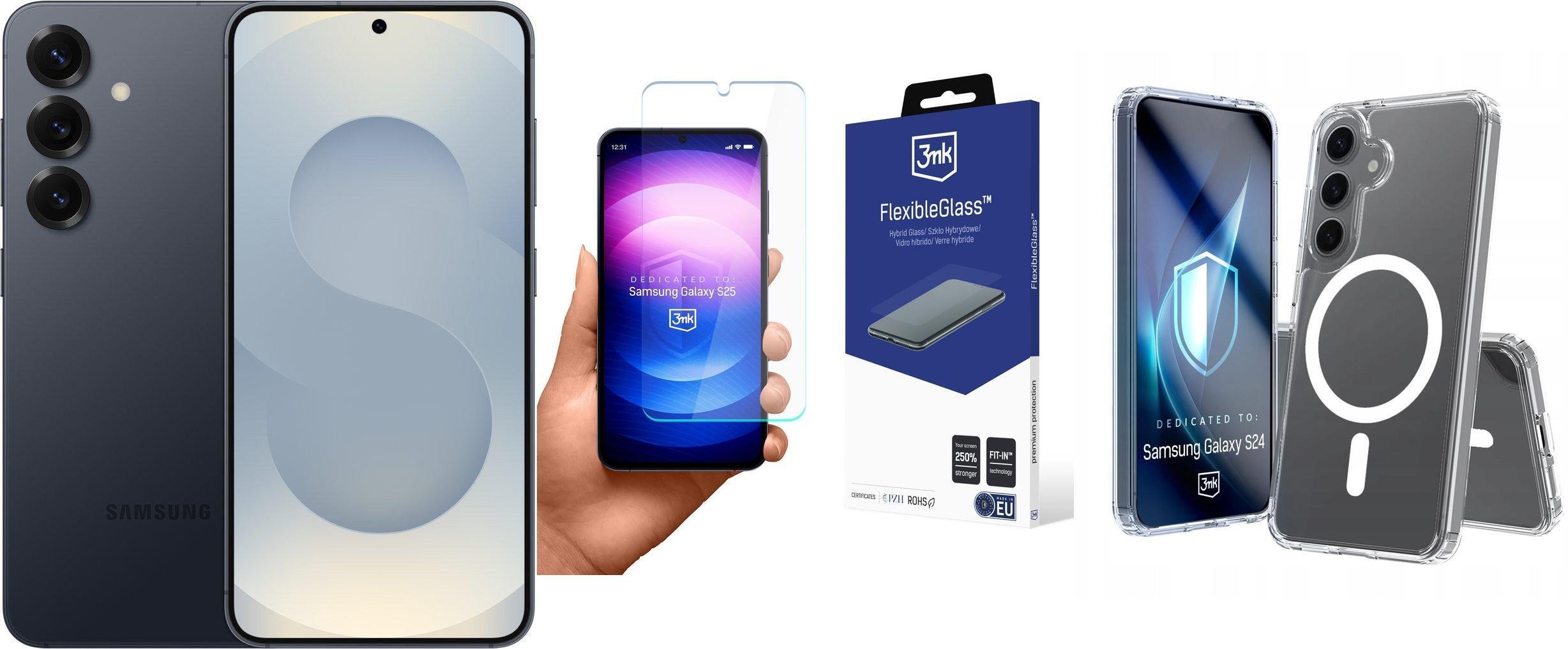 Smartfon Samsung Galaxy S25 5G 12/256GB Czarny Blueblack SM-S931BZK + FlexibleGlass + Etui Armor MagCase