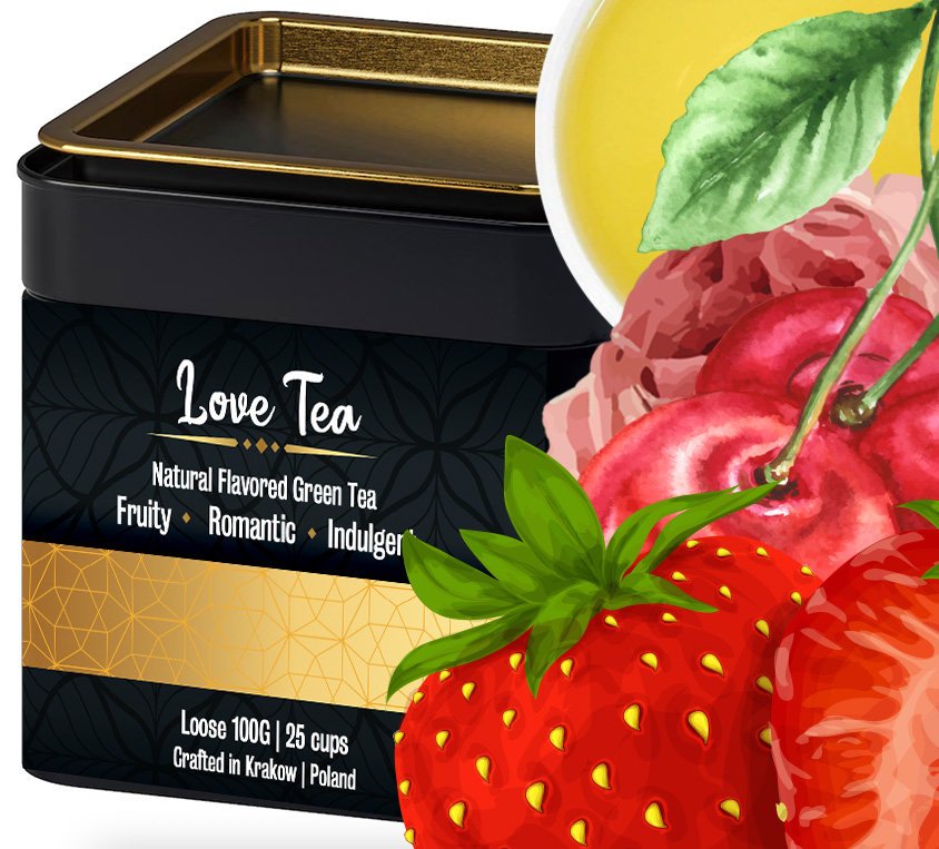 Zielona Herbata na Walentynki w Puszce Czerwone Owoce Kakao na Prezent