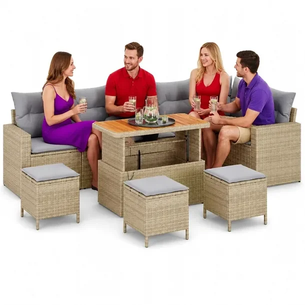 Modularny Zestaw Sof Ogrodowych, Beżowy, Rattan, 6 Osób