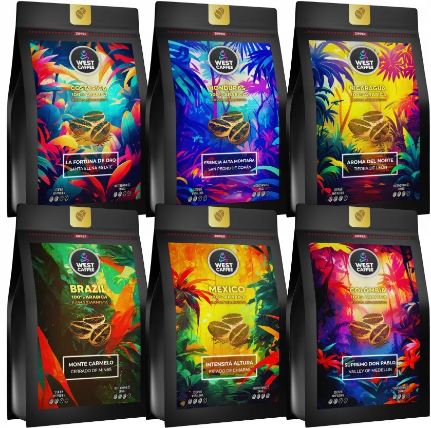 Kawa Ziarnista Zestaw 6x250g West Caffee MIX Świeżo Palona 100% Arabica