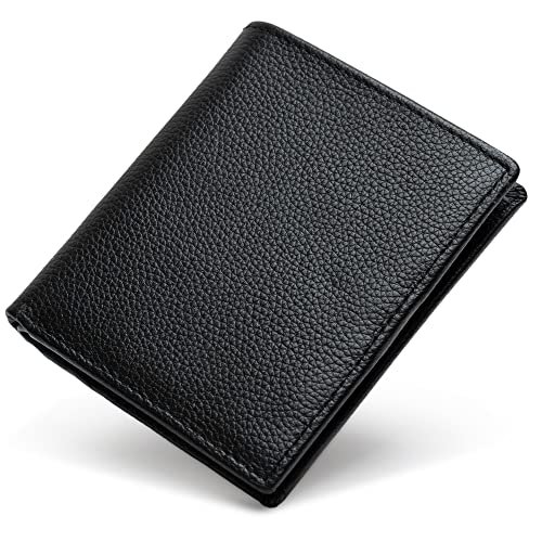 Bveyzi Ultra cienki mały skórzany portfel damski blokujący RFID mały cienki składany portfel damski, czarny, S