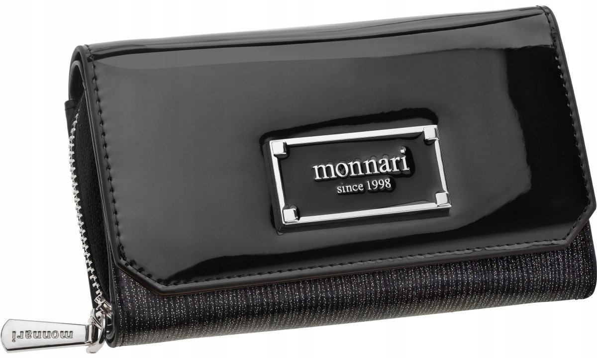 Lakierowany Portfel Monnari Damski Pojemny Portmonetka Srebrnymi Dodatkami